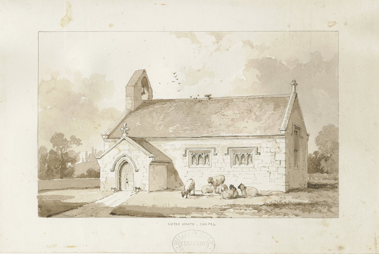 Eccleshall - Cotes Heath Chapel: sepia vask tegning, nd [1817-1845] af Thomas Peploe Wood