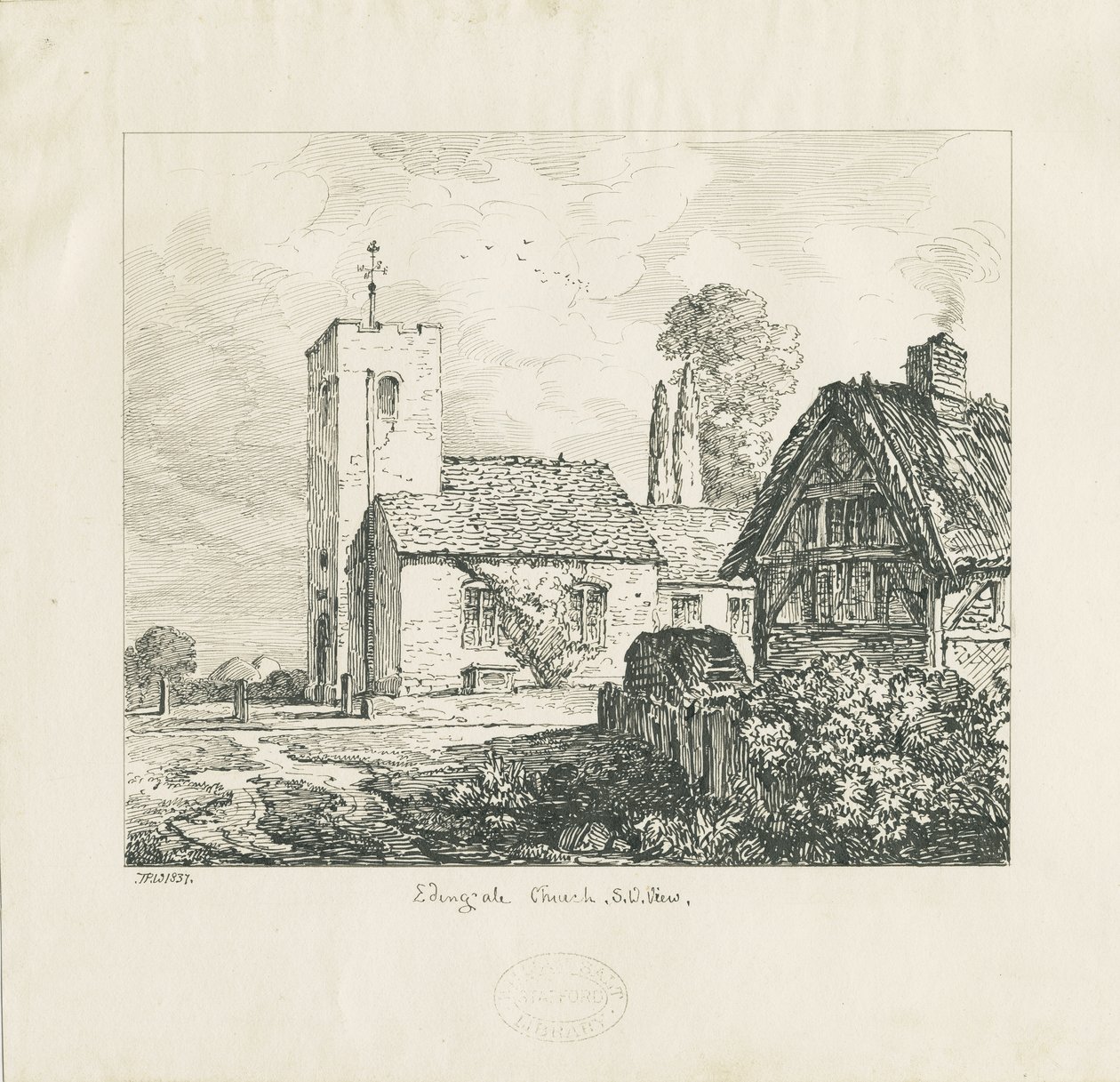 Edingale Kirke: pen- og blæktegning af Thomas Peploe Wood
