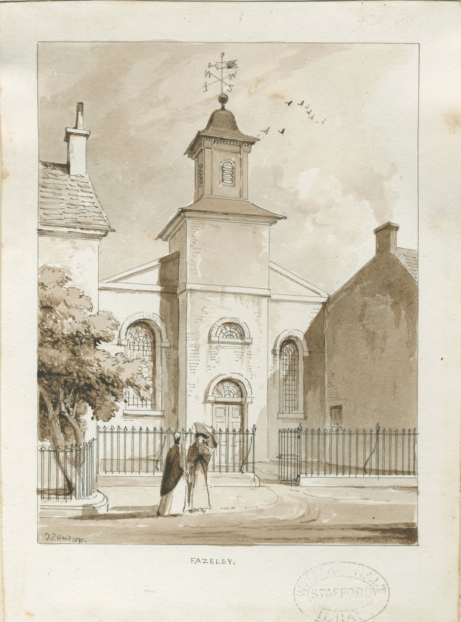 Fazeley Chapel: pen og vask tegning af Thomas Peploe Wood