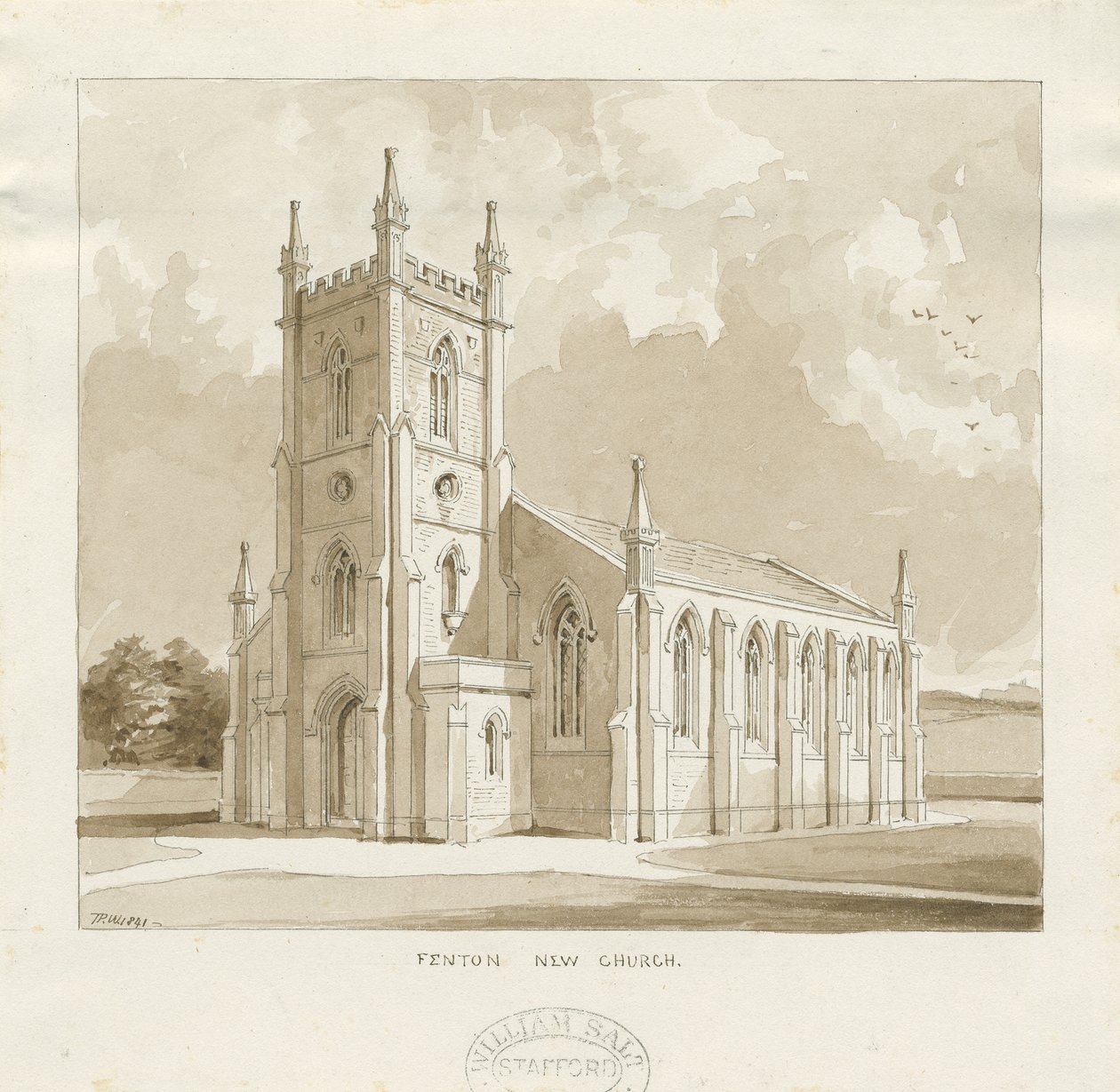 Fenton New Church: sepia tegning af Thomas Peploe Wood