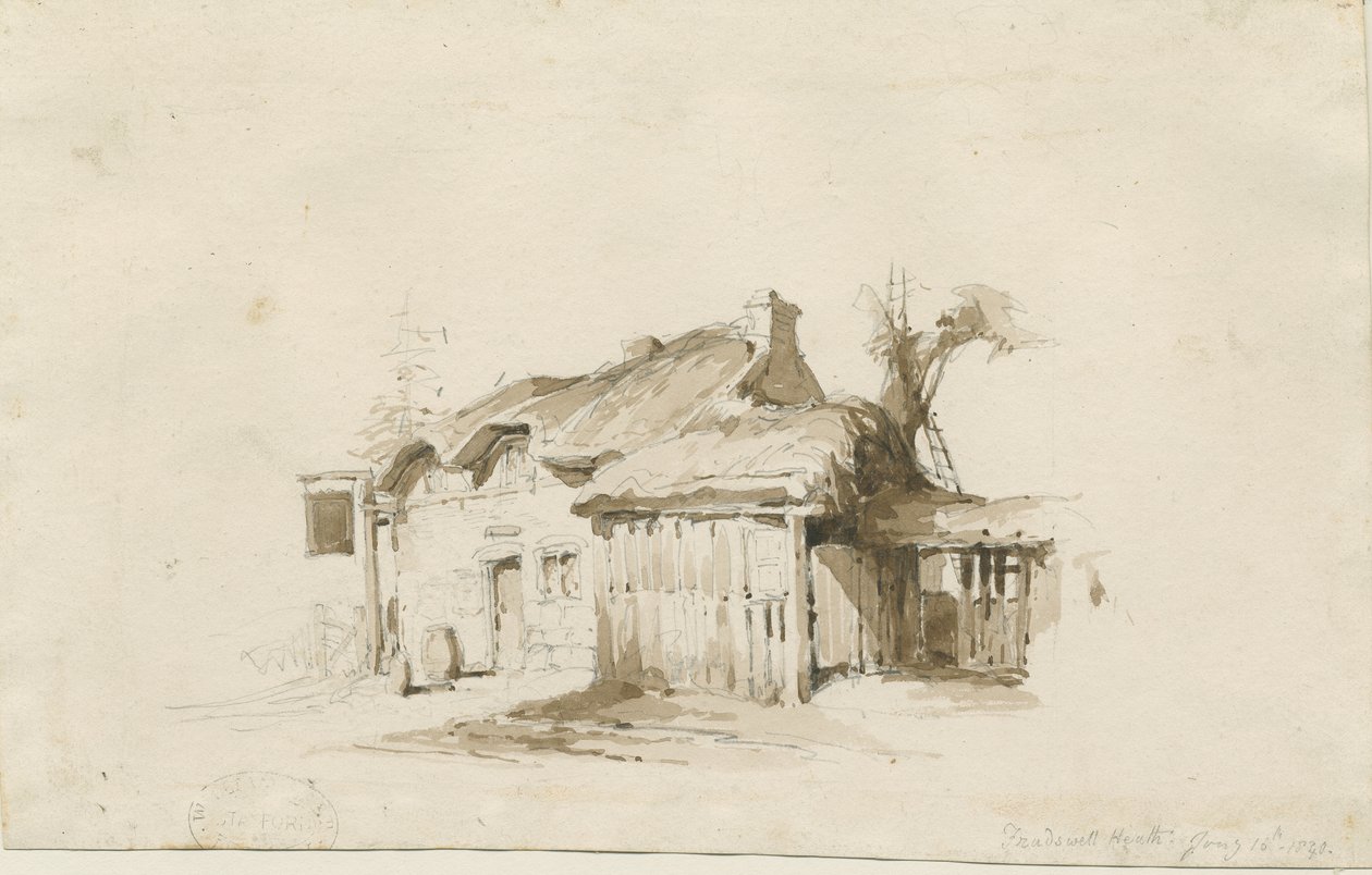 Fradswell - Cottage on Heath: blyant- og vasketegning af Thomas Peploe Wood