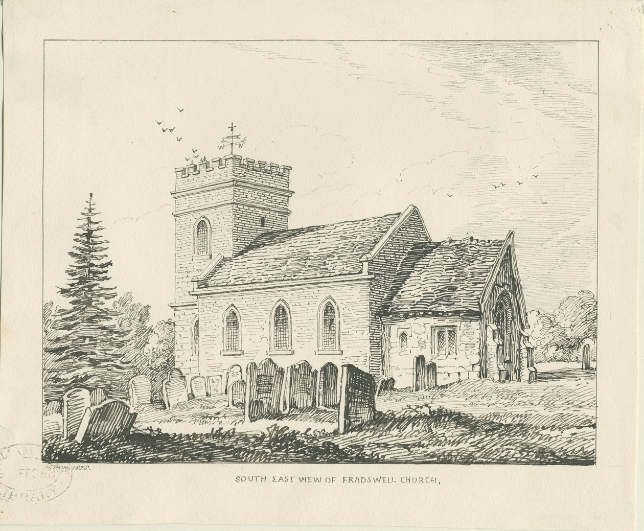 Fradswell Church: pen- og blæktegning af Thomas Peploe Wood