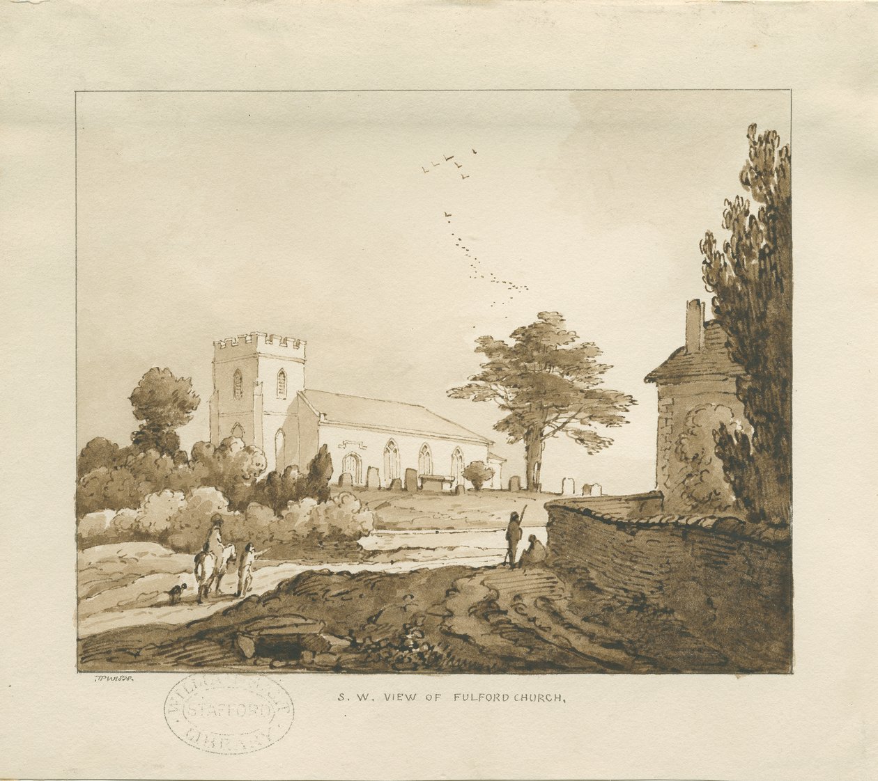 Fulford Church: sepia tegning af Thomas Peploe Wood