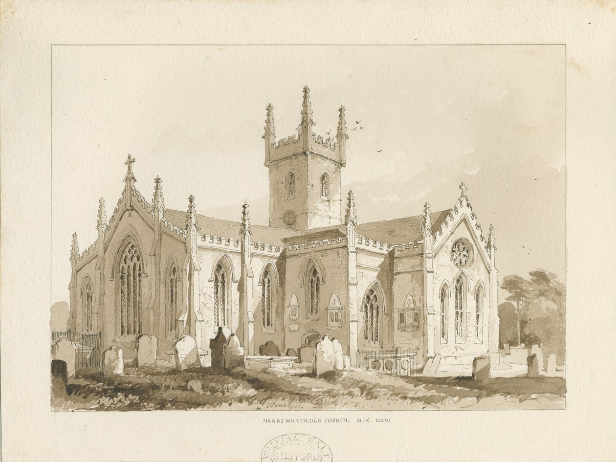Handsworth Church: sepia tegning af Thomas Peploe Wood