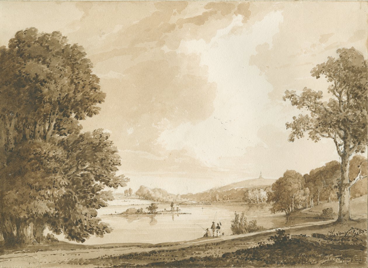 Hanford Church: sepia vask tegning, nd [1800-tallet] (tegning) af Thomas Peploe Wood