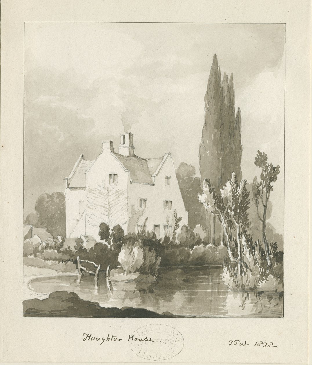 Haughton - House: sepia vask tegning af Thomas Peploe Wood