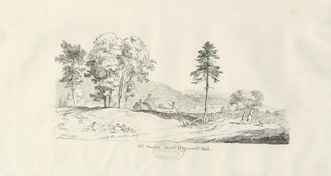 Haywood Park - Old Manor House: pen- og blæktegning af Thomas Peploe Wood