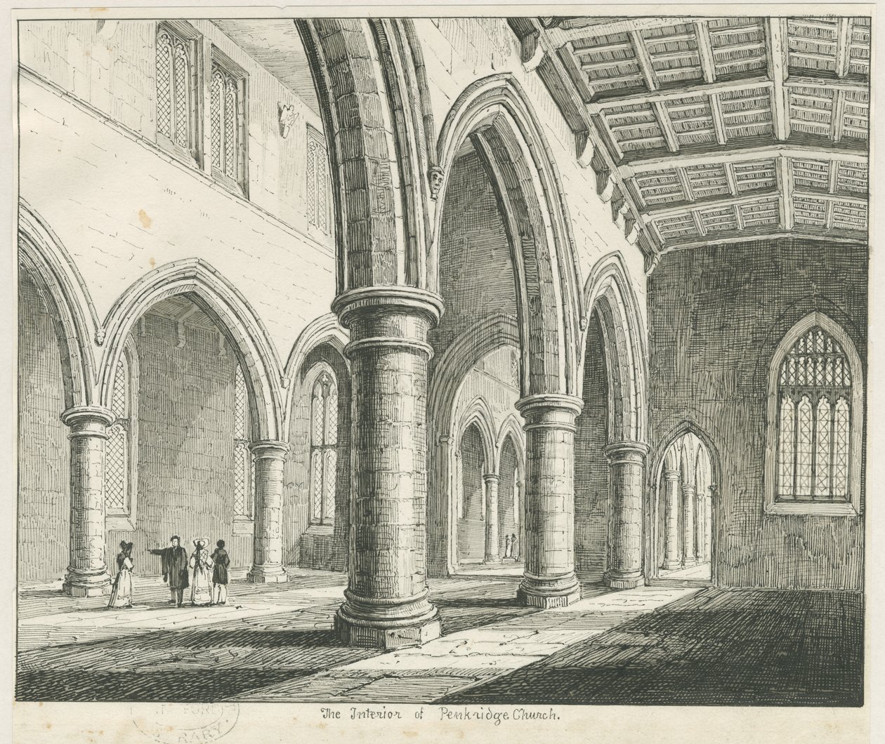 Interiør af Penkridge Church: pen- og blæktegning, nd [?1837] (tegning) af Thomas Peploe Wood