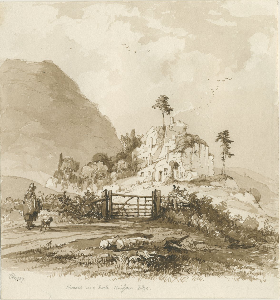 Kinver Edge: sepia tegning, 1837 af Thomas Peploe Wood