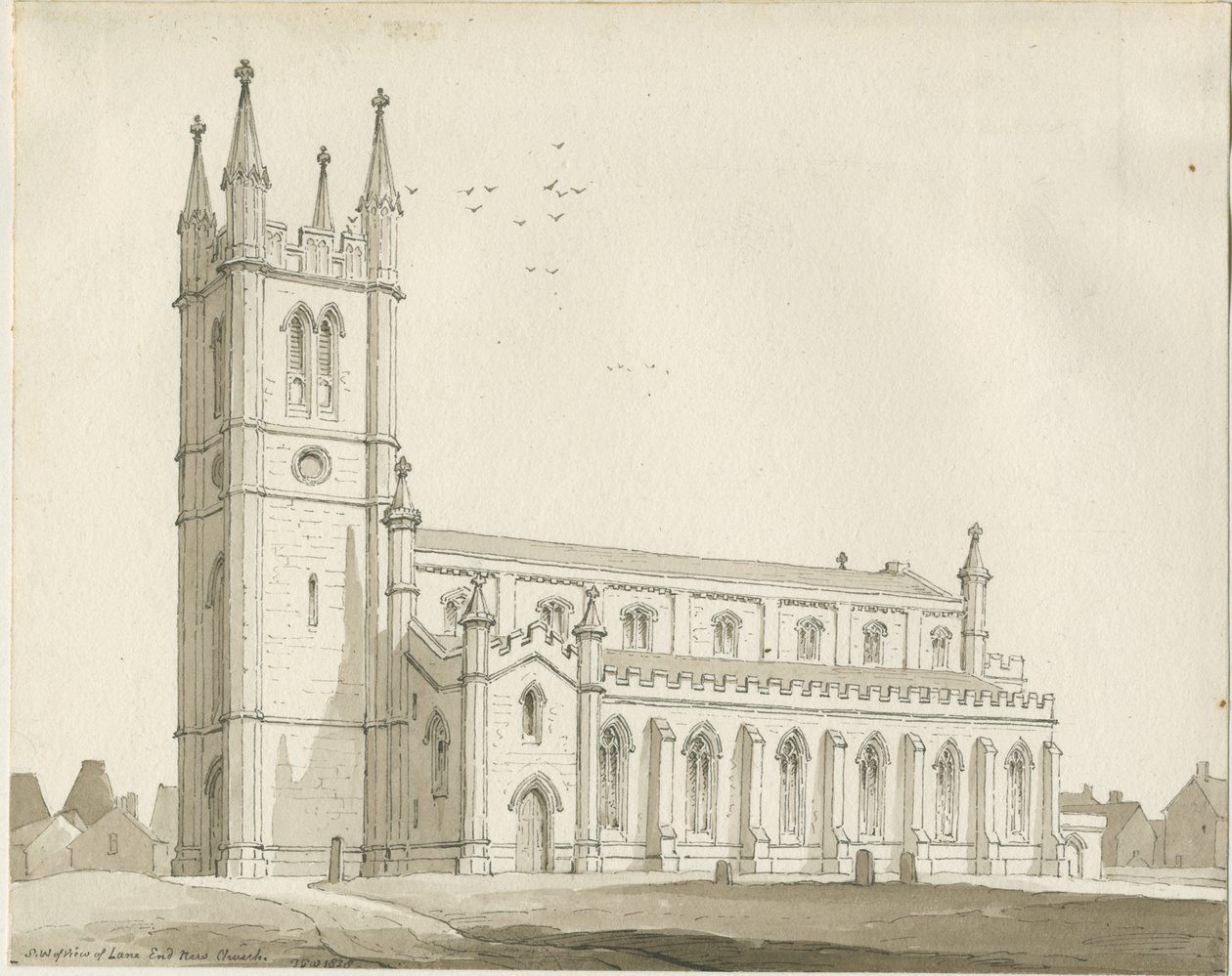 Lane End - New Church: sepia tegning af Thomas Peploe Wood