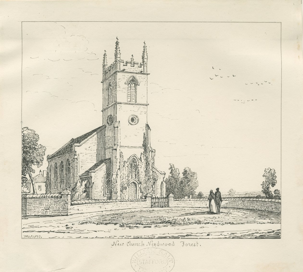 Needwood - "New Church": pentegning, 1837 af Thomas Peploe Wood