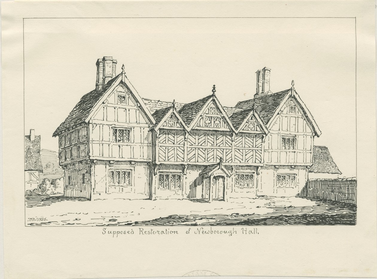 Newborough Hall: pen drawing, 1836dani af Thomas Peploe Wood