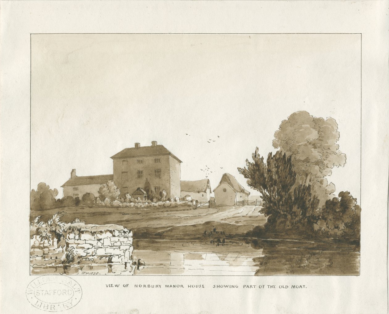 Norbury Manor: sepia vask tegning, 1838 af Thomas Peploe Wood
