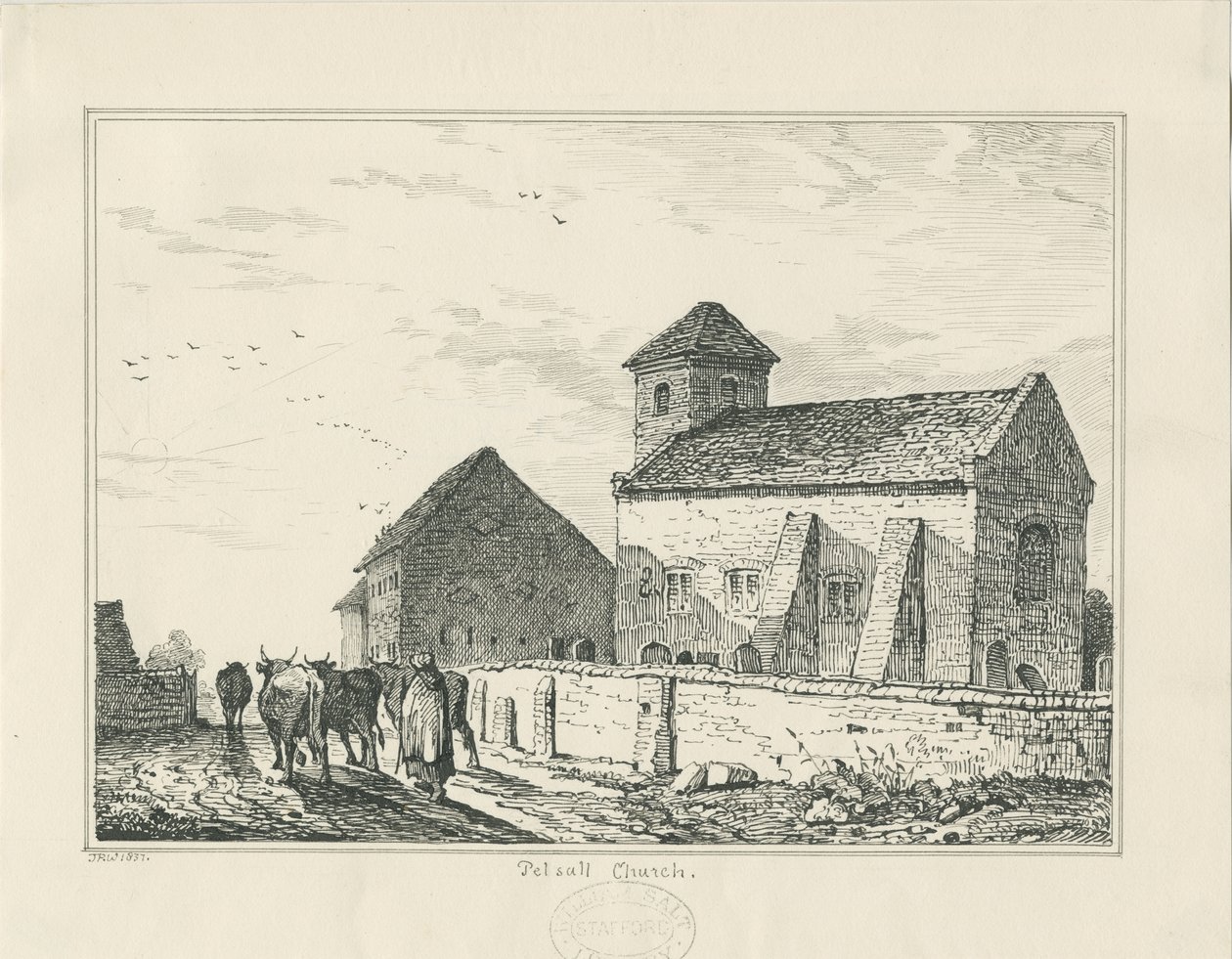 Pelsall kirke (gammel): pen- og blæktegning af Thomas Peploe Wood