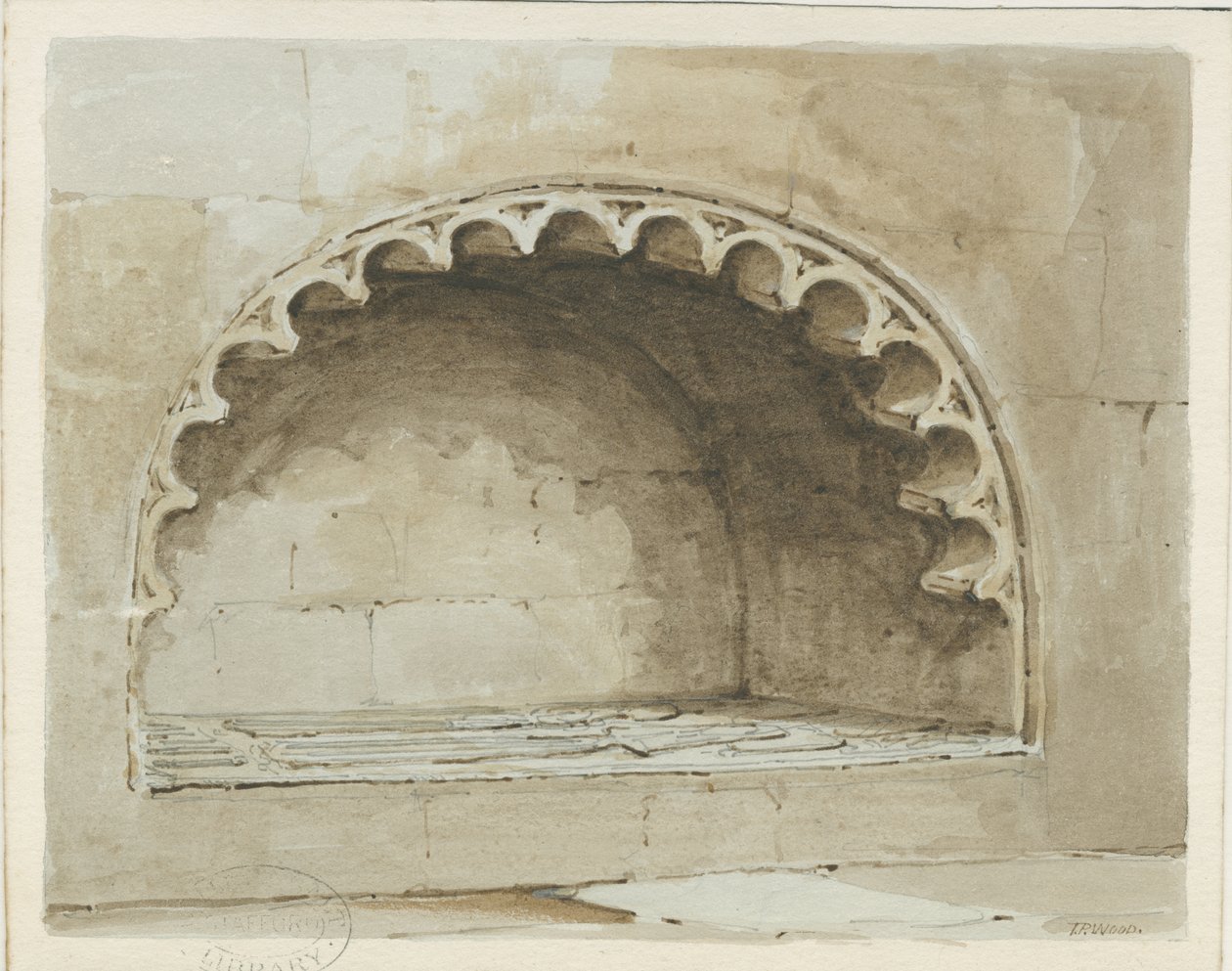 Penkridge Church - Monument i South Wall: vandfarvemaleri, nd [1817-1845] (maleri) af Thomas Peploe Wood
