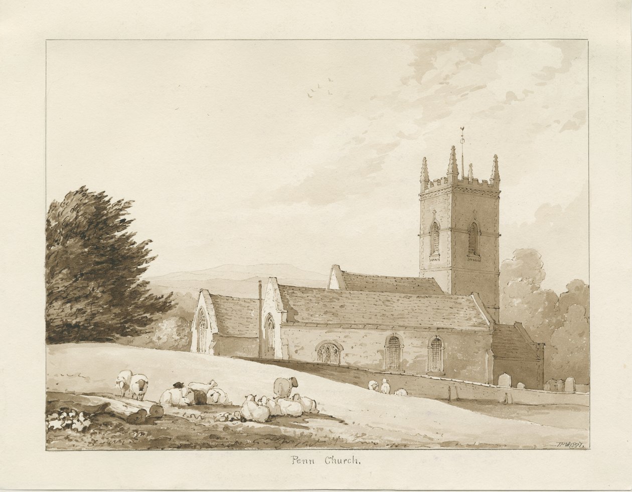 Penn Church: sepia tegning af Thomas Peploe Wood