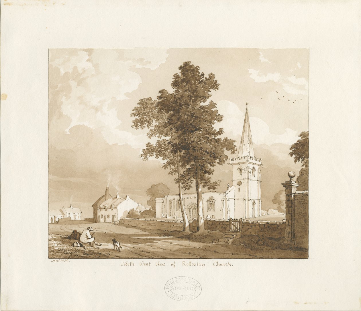 Rolleston Church: red-sepia drawing, 1836dani af Thomas Peploe Wood