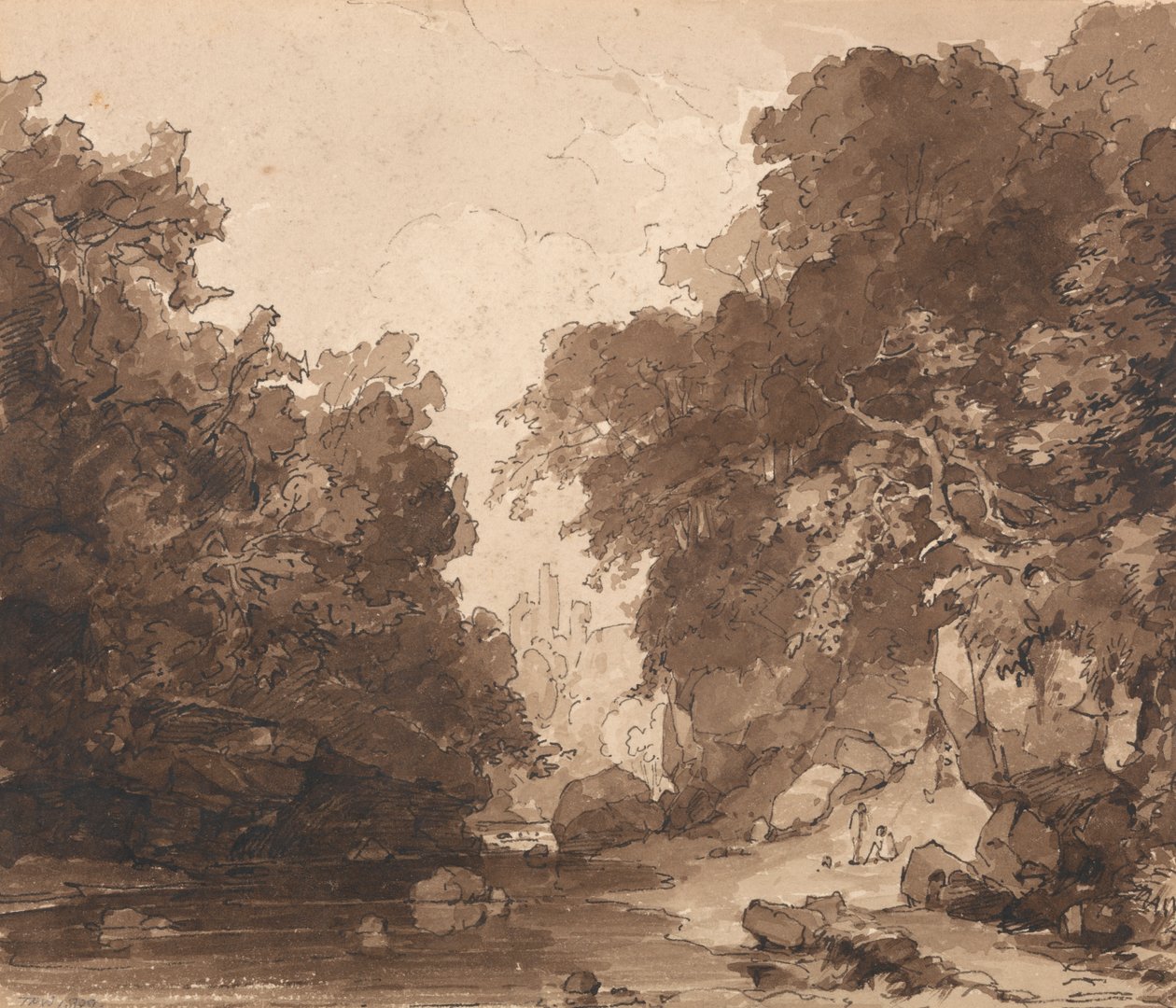Roslyn Castle - et skovklædt flodlandskab af Thomas Peploe Wood