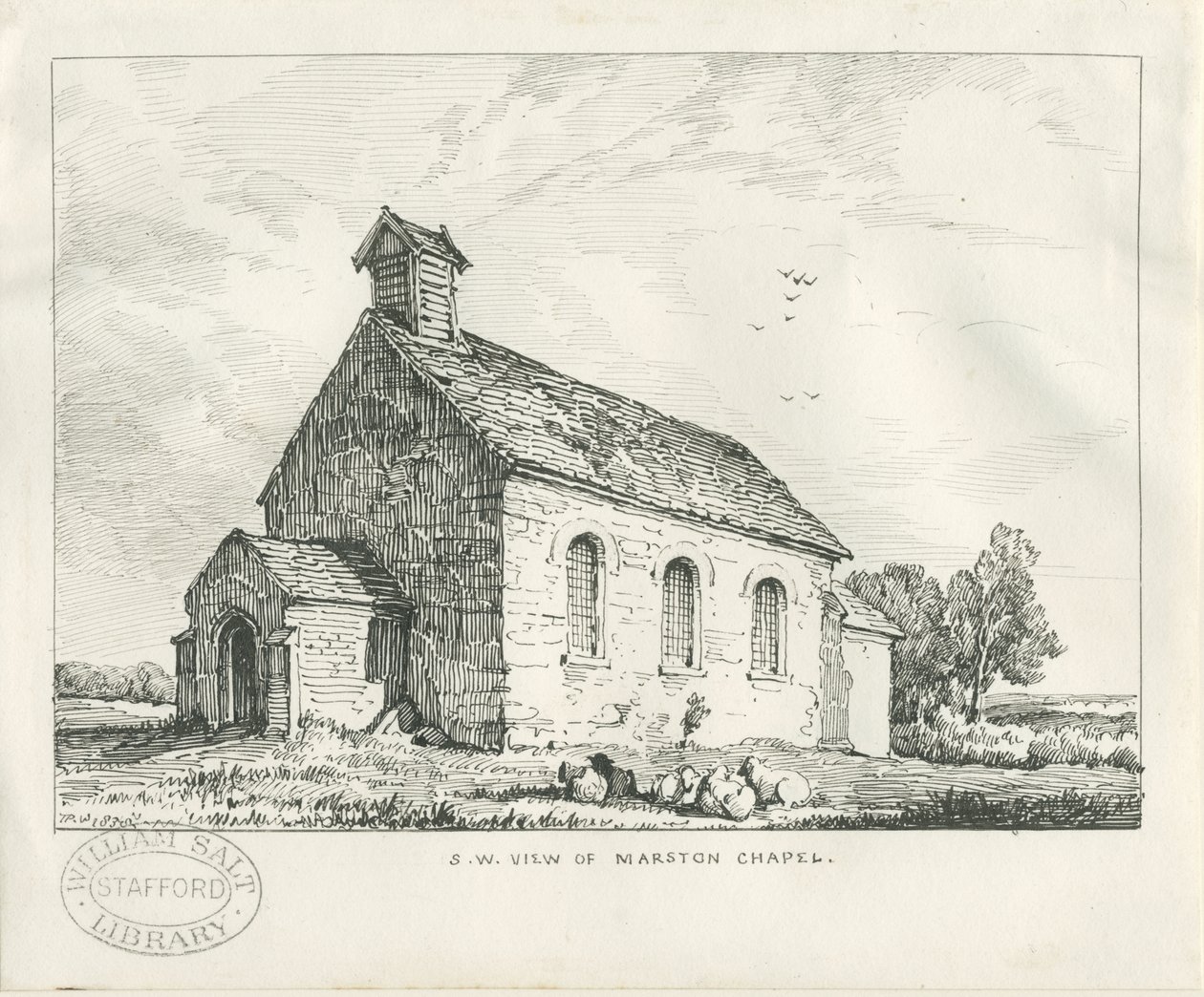Stafford - Marston Chapel: pen- og blæktegning af Thomas Peploe Wood