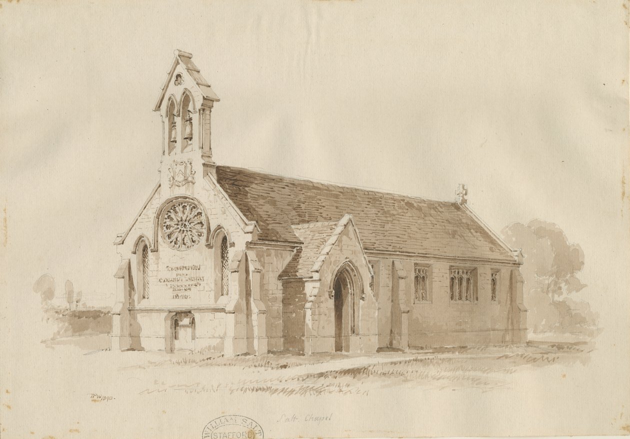 Stafford - Salt Chapel [St. James"]: pen og vask tegning, 1840 af Thomas Peploe Wood