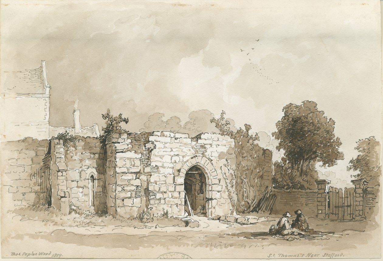 Stafford - St. Thomas" [Priory]: pen og sepia tegning, 1839 af Thomas Peploe Wood
