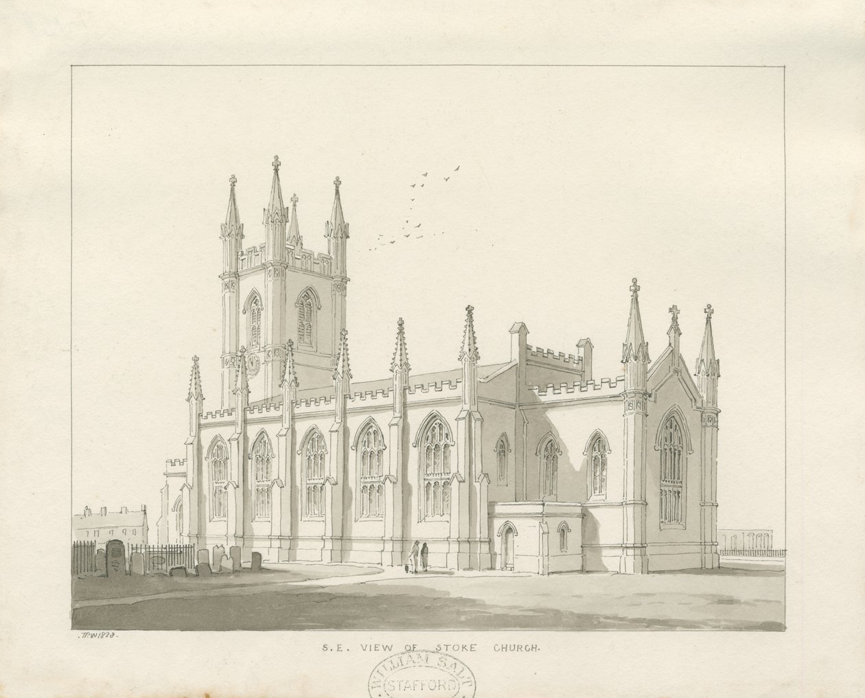 Stoke-upon-Trent Church [Ny]: sepia-tegning af Thomas Peploe Wood