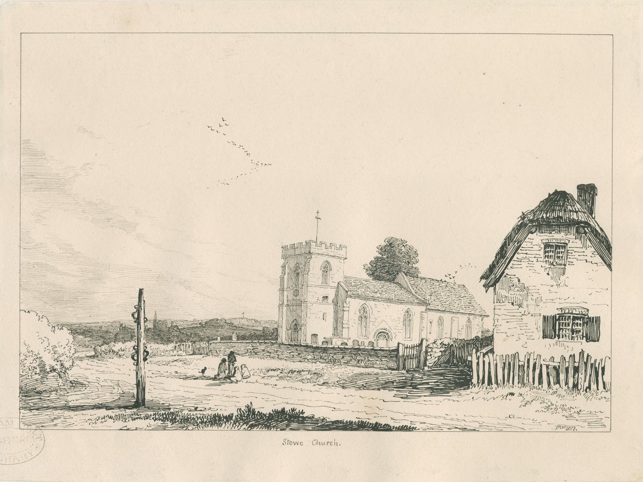 Stowe Church: pen- og blæktegning af Thomas Peploe Wood