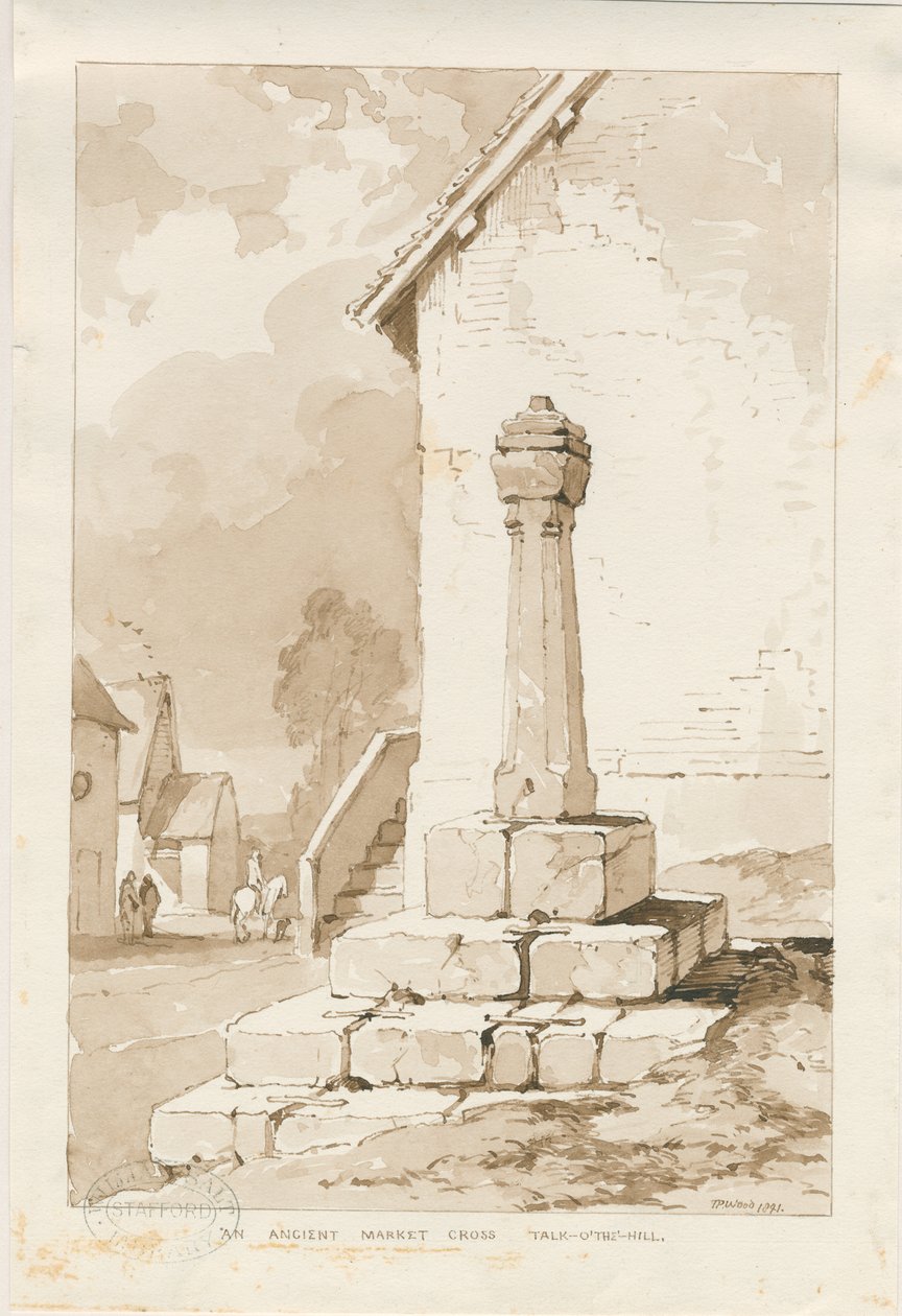 Talke - Ancient Market Cross: sepia-tegning af Thomas Peploe Wood