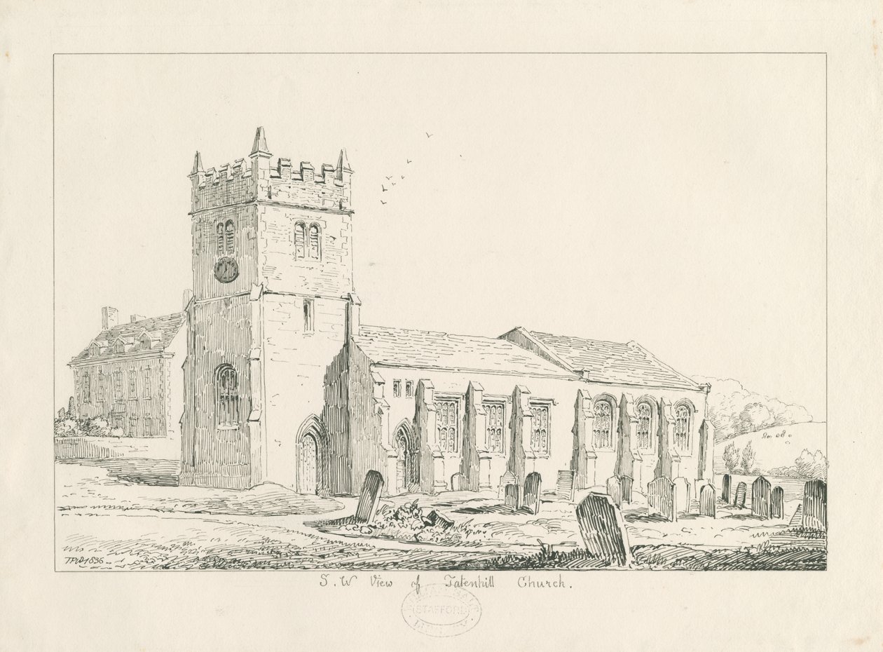 Tatenhill Church: pen- og blæktegning af Thomas Peploe Wood