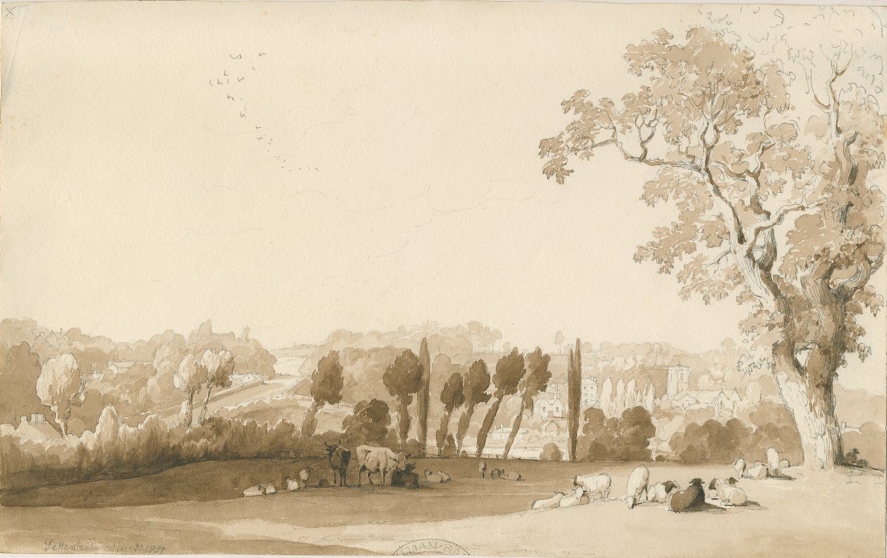 Tettenhall - Distant View from South East: pencil and wash drawing, 30 Aug 1837dani af Thomas Peploe Wood
