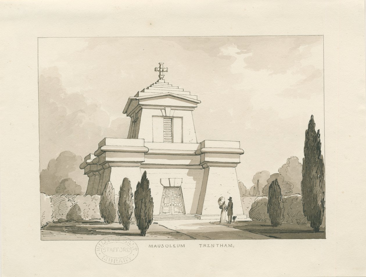Trentham - The Mausoleum: pen og vask tegning, nd [?1838] (tegning) af Thomas Peploe Wood