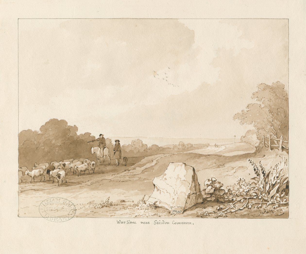 Trysull - "War Stone near Seisdon Common": pen og sepia vask tegning, 1837 af Thomas Peploe Wood