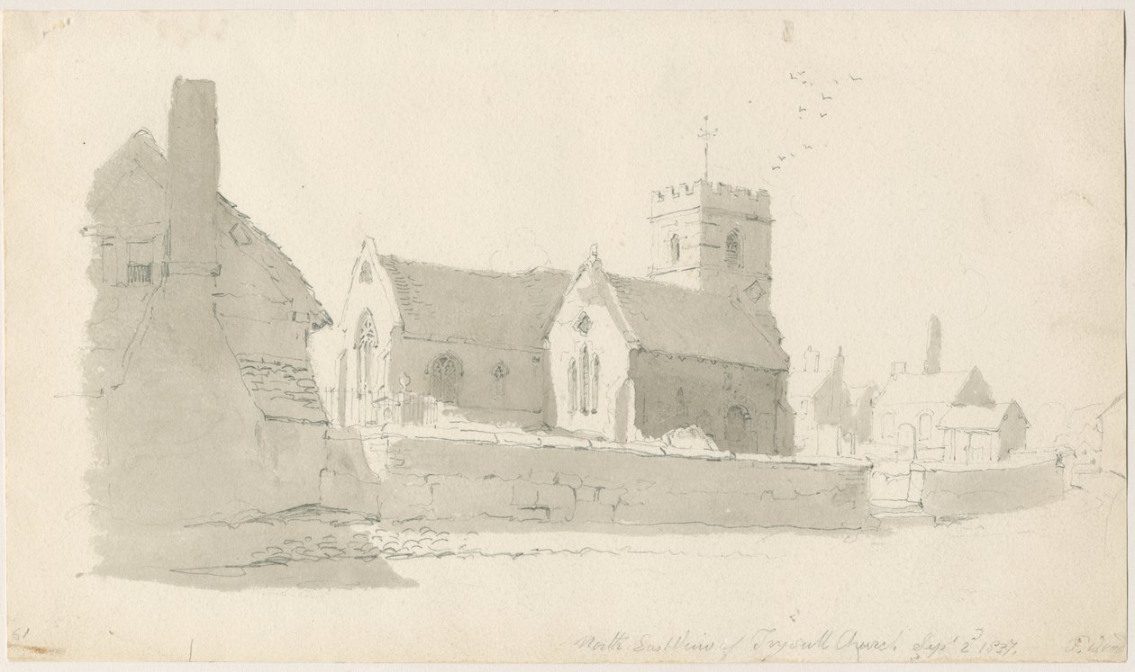 Trysull Kirke: blyantstegning, 2. sep 1837 (tegning) af Thomas Peploe Wood