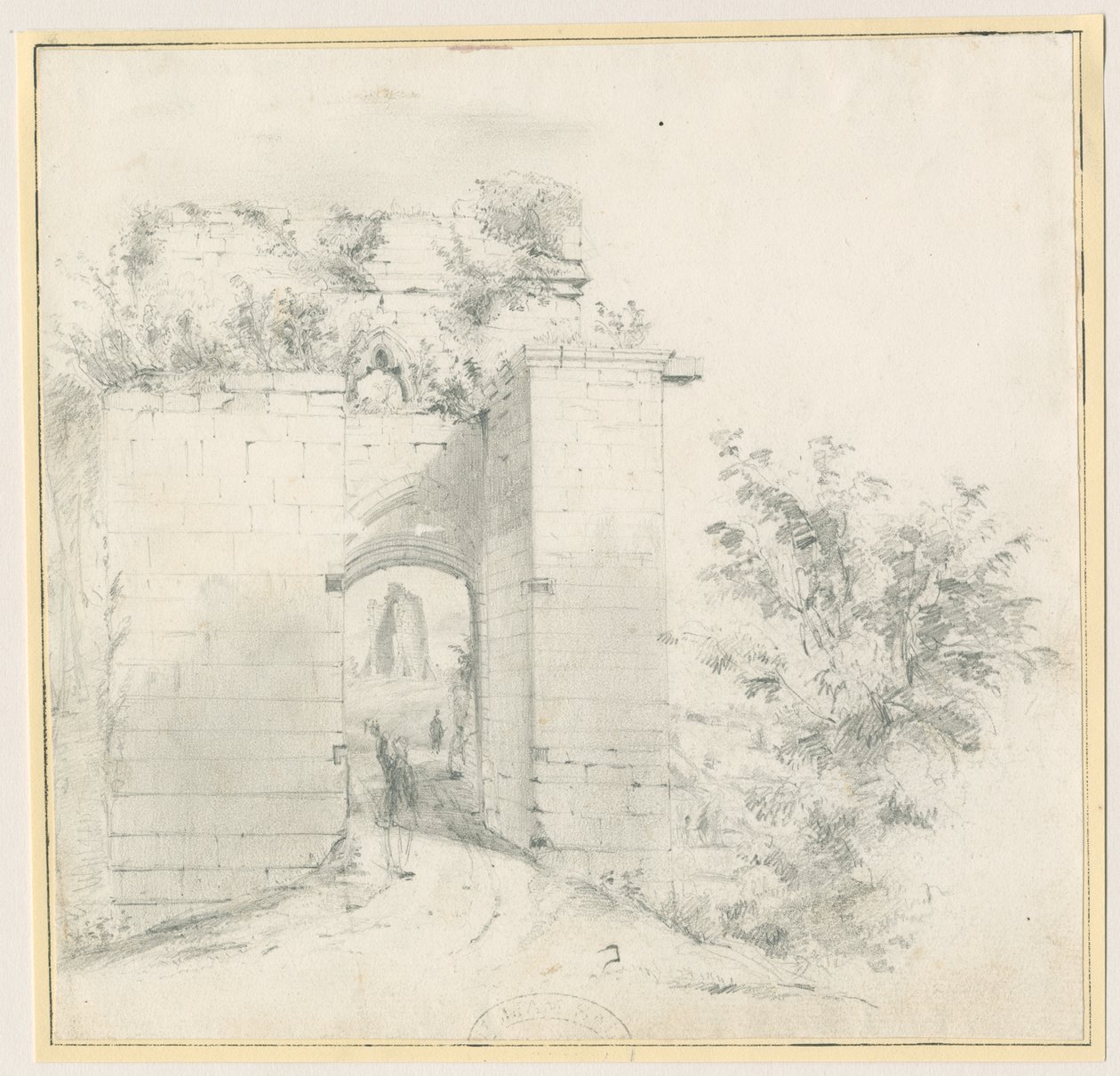 Tutbury Castle - Entrance Gateway: blyantstegning, nd [?1800-tallet] (tegning) af Thomas Peploe Wood