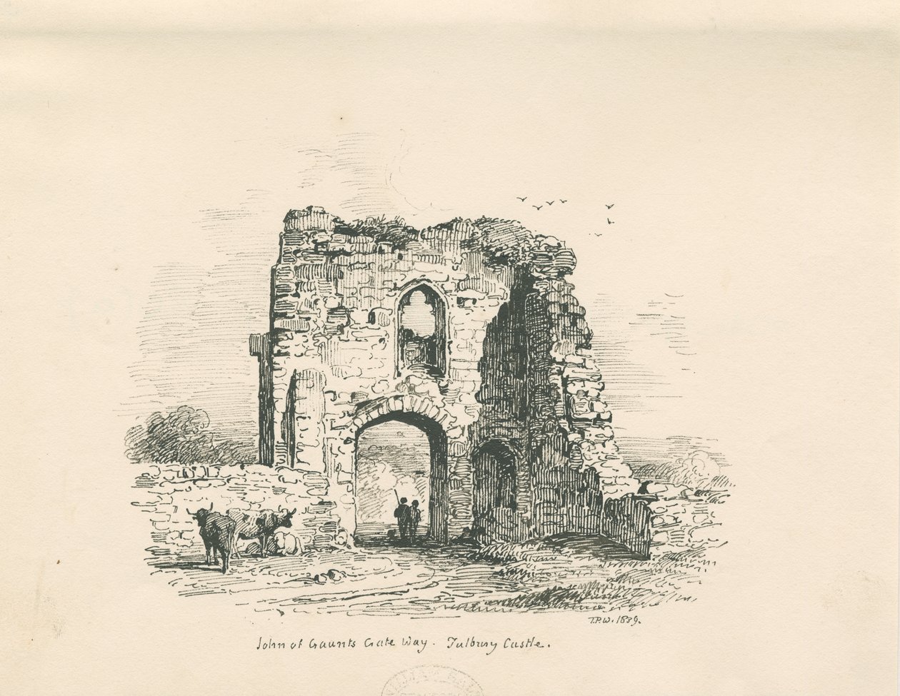 Tutbury Castle - John of Gaunt "s Gateway: pen and ink drawing, 1839dani af Thomas Peploe Wood