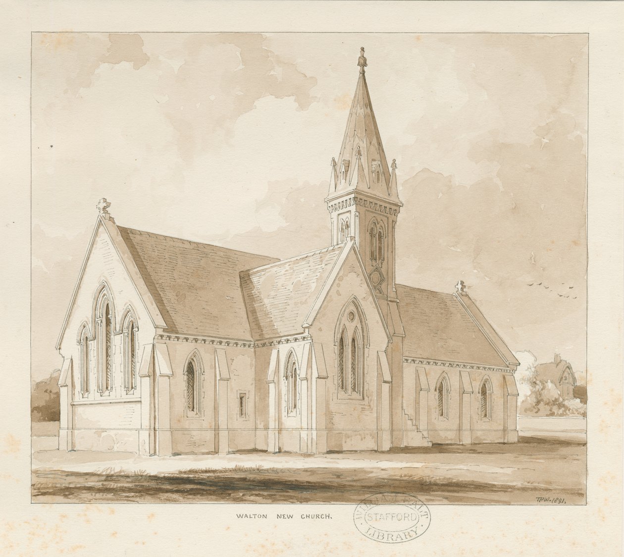 Walton-on-the-Hill Church [Ny]: pen og vask tegning af Thomas Peploe Wood