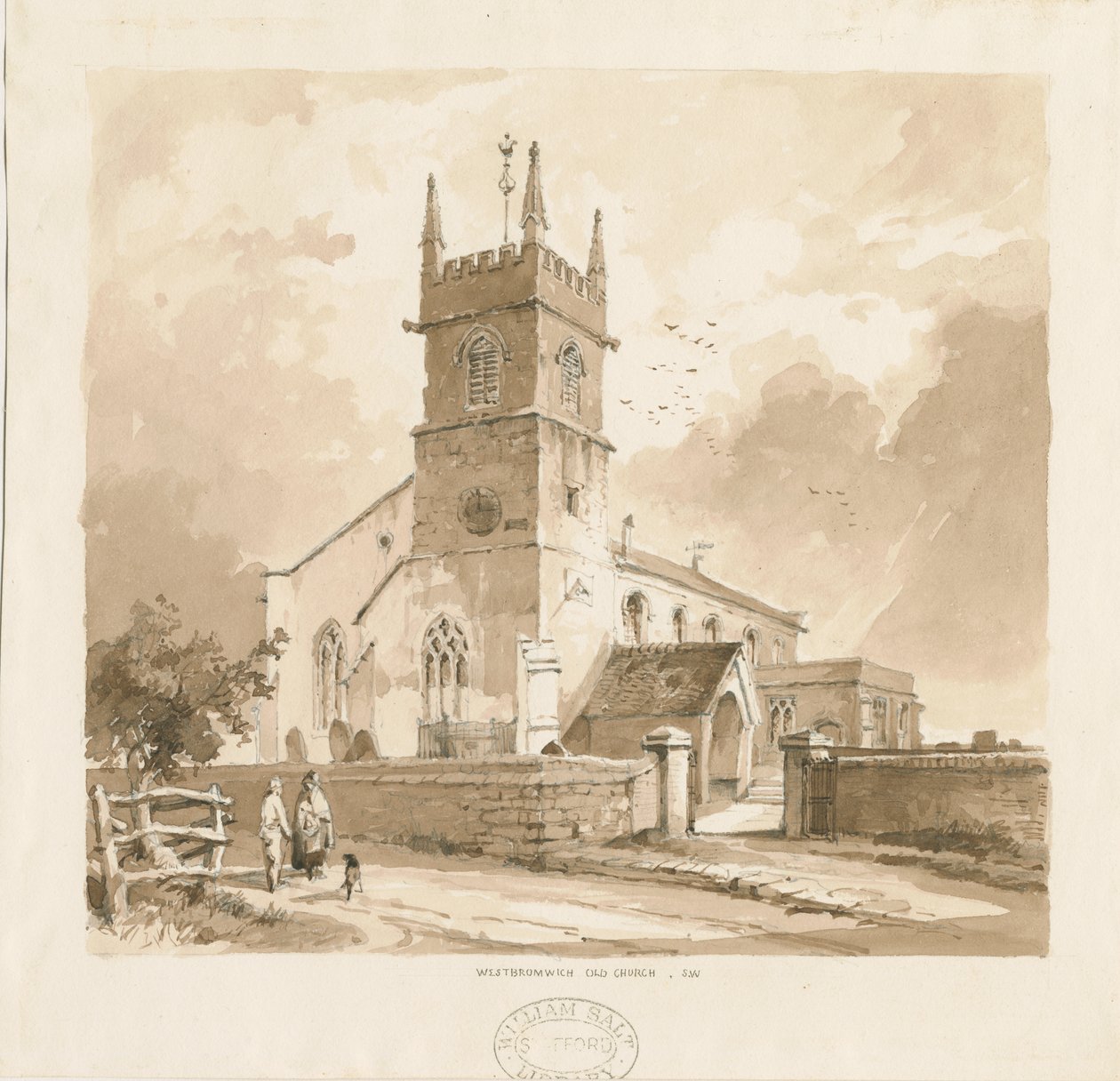 West Bromwich Church ["Old"]: blyant- og vasketegning, nd [1841, jf. XII.16b og WSL, D1986/3] af Thomas Peploe Wood