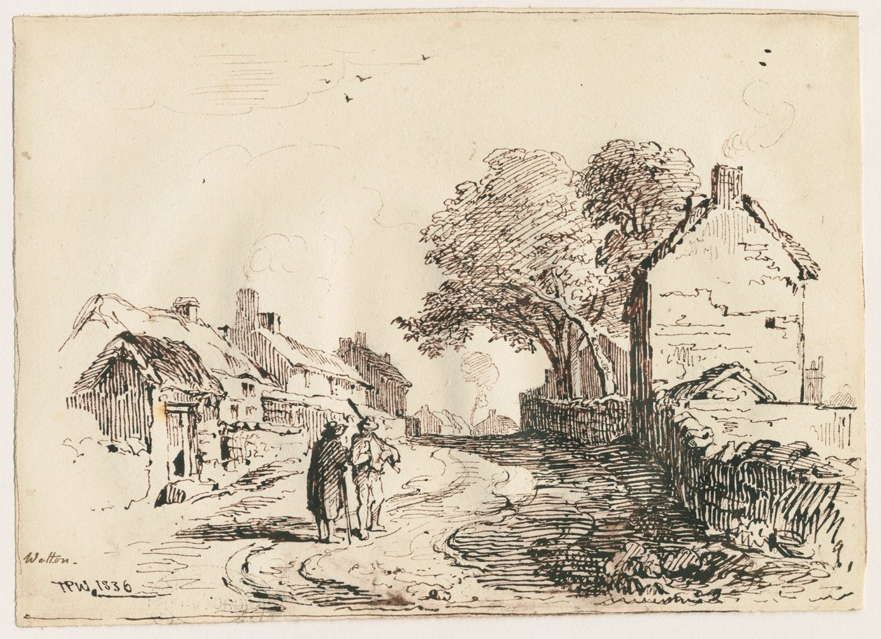 Wetton - Village Street: pen- og blæktegning, 1836 af Thomas Peploe Wood