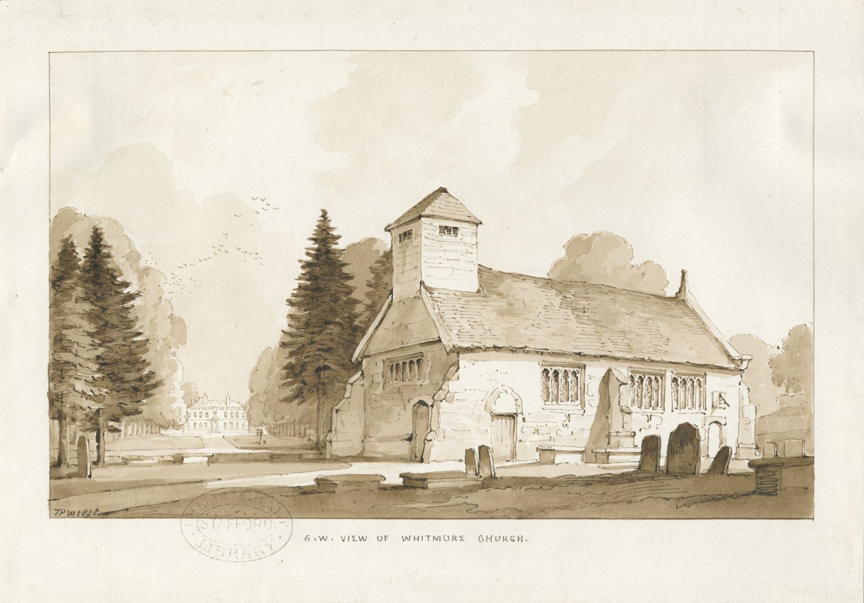 Whitmore Church: sepia tegning af Thomas Peploe Wood