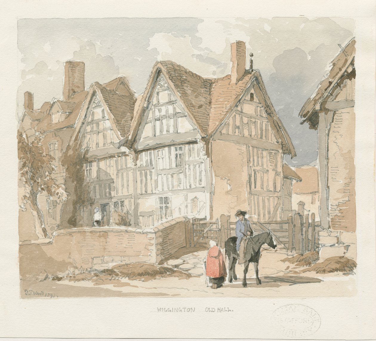 Wigginton Old Hall: vandfarvemaleri, 1841 af Thomas Peploe Wood