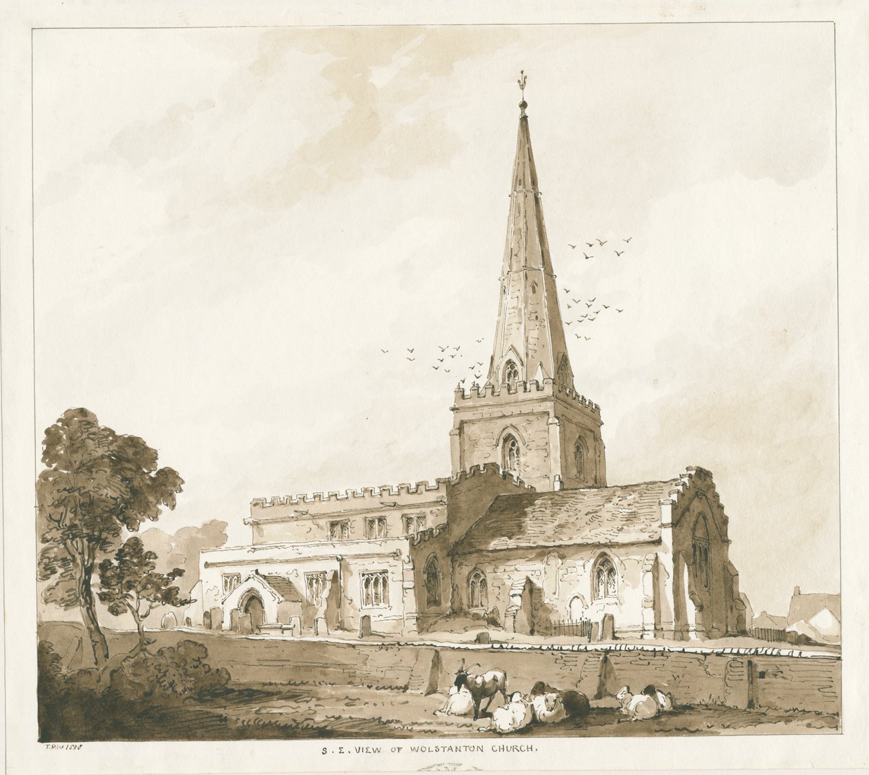 Wolstanton Church: gravering, og [?19. århundrede] af Thomas Peploe Wood