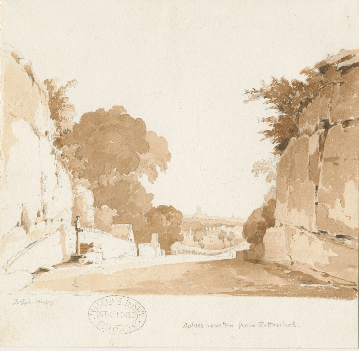 Wolverhampton - Distant view from Tettenhall: sepia drawing, 1837dani af Thomas Peploe Wood