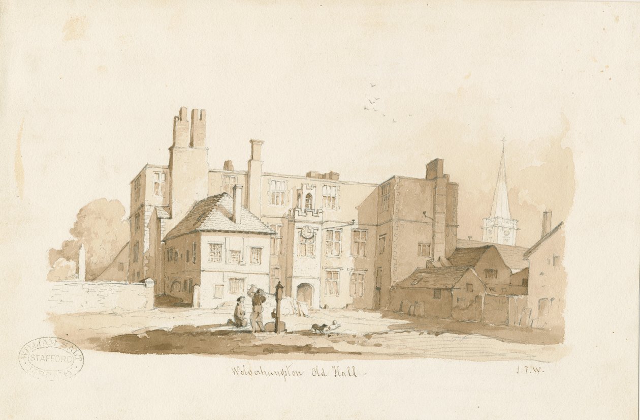 Wolverhampton - The Old Hall: sepia-tegning, nd [c 1838] (tegning) af Thomas Peploe Wood