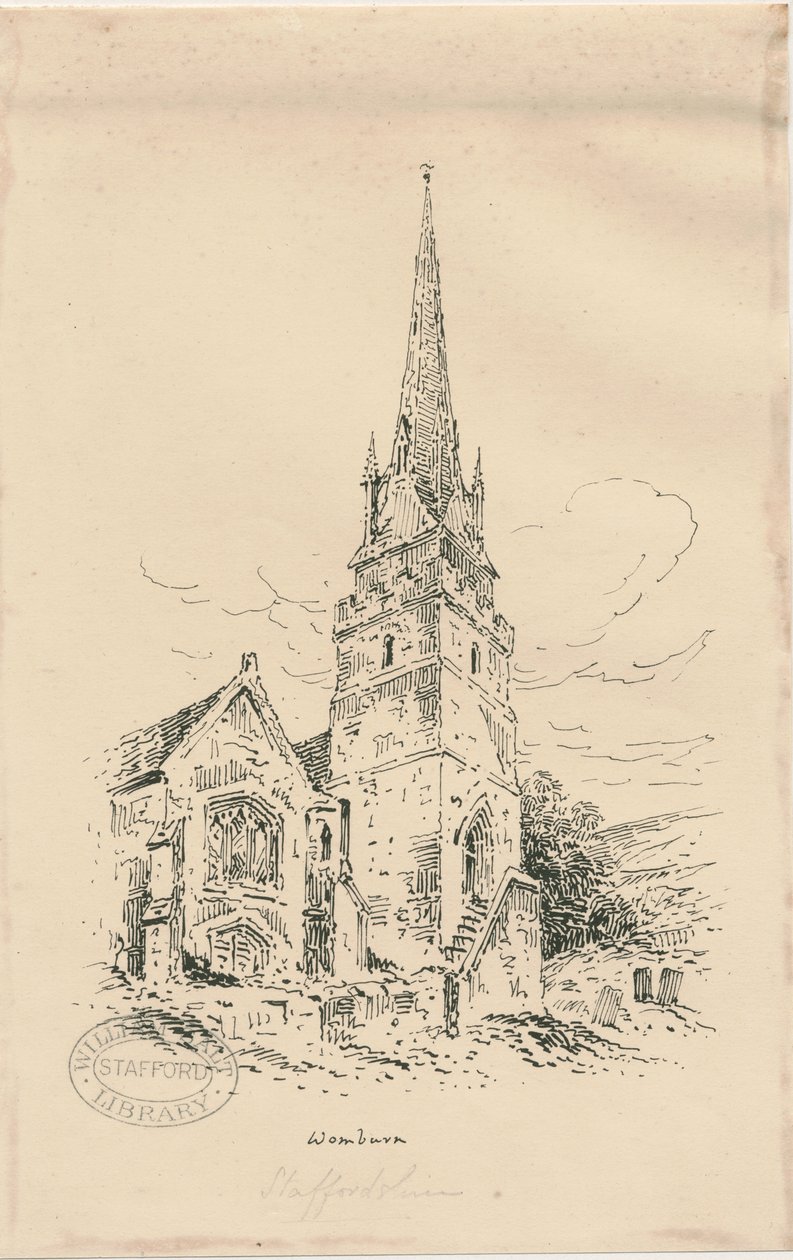 Wombourne Church: zinkograf og [midten af det 19. århundrede] (tegning) af Thomas Peploe Wood