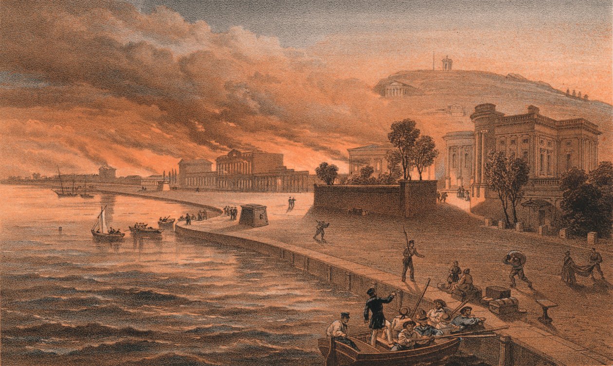 Afbrænding af regeringsbygningerne i Kertch, 9. juni 1855, 1856 af Thomas Picken