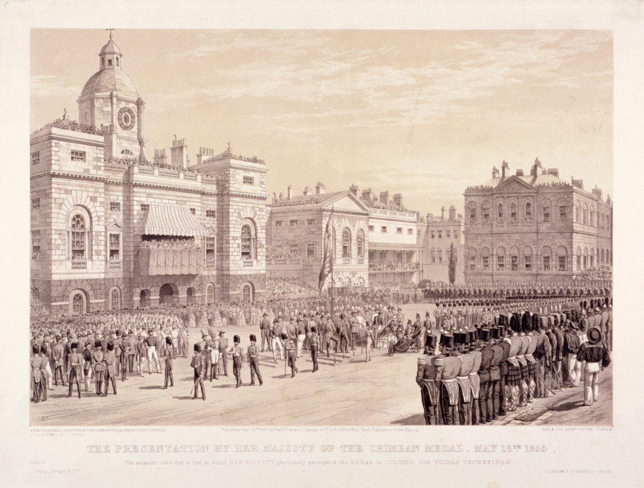Overrækkelse af Krim-medaljen af dronning Victoria til oberst Sir Thomas Trowbridge, 18. maj 1855 af Thomas Picken
