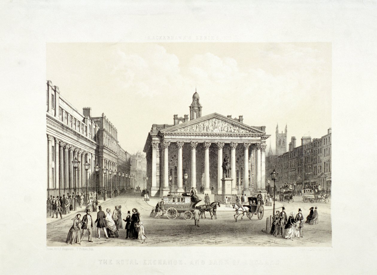 Royal Exchange og Bank of England til venstre, London, 1851 af Thomas Picken
