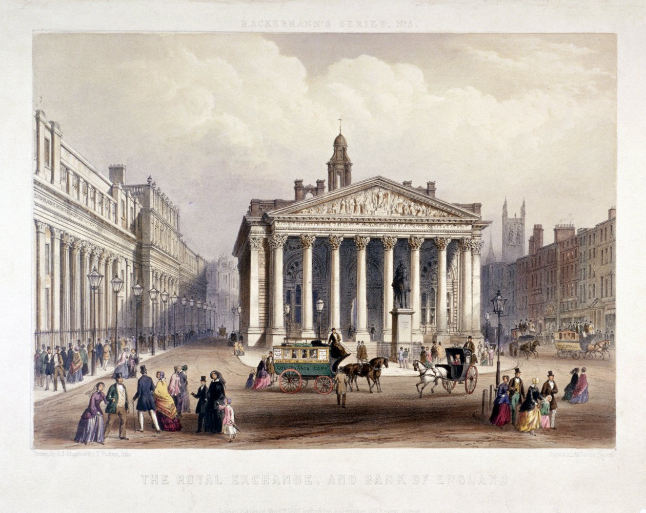 Royal Exchange og Bank of England til venstre, London, 1851 af Thomas Picken