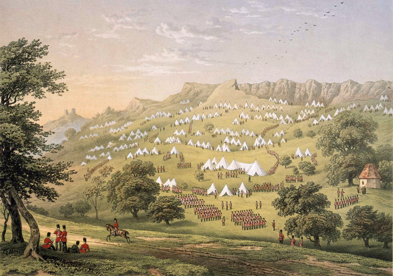 Fremmedlegionens lejr nær Hythe, Kent 1855 (litografi, farve) af Thomas Picken