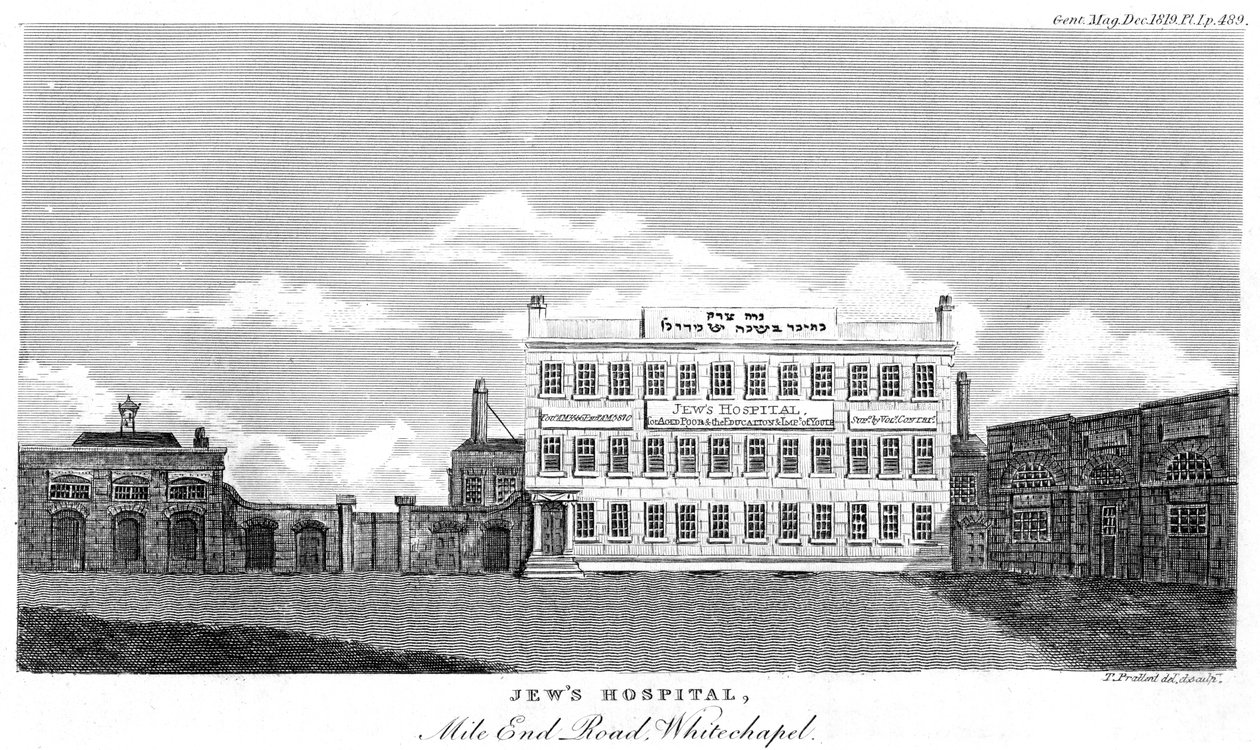 Jews Hospital, Mile End Road, Whitechapel, London, slutningen af det 18. eller begyndelsen af det 19. århundrede. af Thomas Prattent
